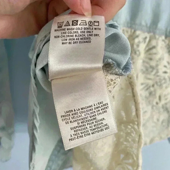 Anthropologie Holding Horses Button Down Shirt Denim Lace Blue Size S - Picture 7 of 9